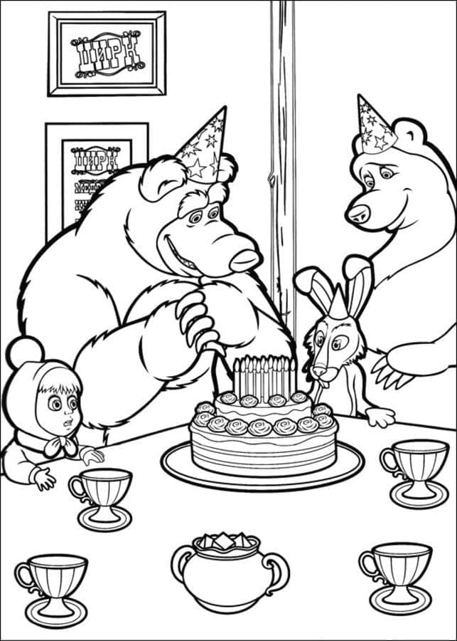 Kolorowanki Urodziny Masza i Niedźwiedź
