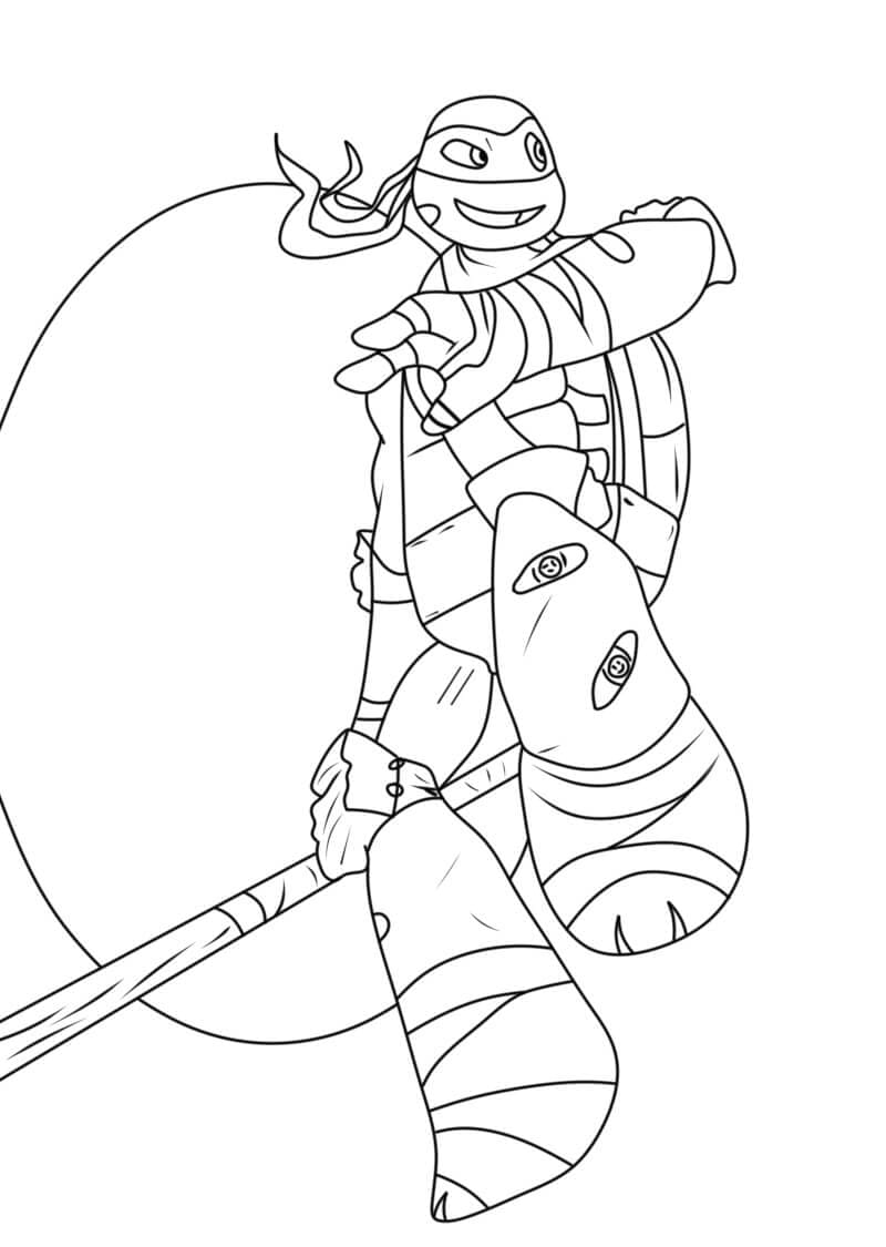 Kolorowanka Wojownicze Żółwie Ninja trzymające miecz