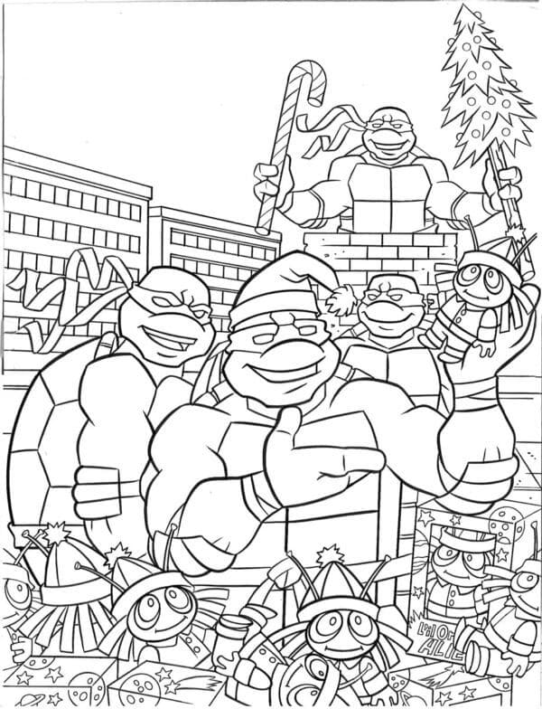 Kolorowanki Wojownicze Żółwie Ninja w Święta Bożego Narodzenia