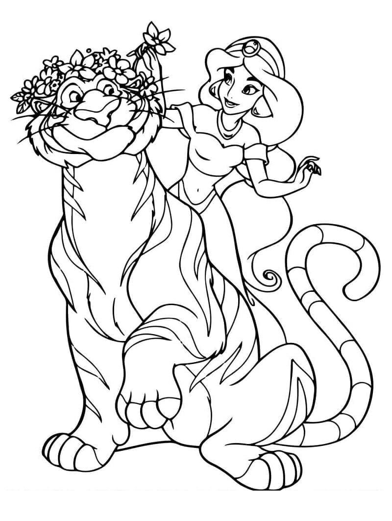 Kolorowanki Księżniczka Dżasmina i tygrysi Rajah