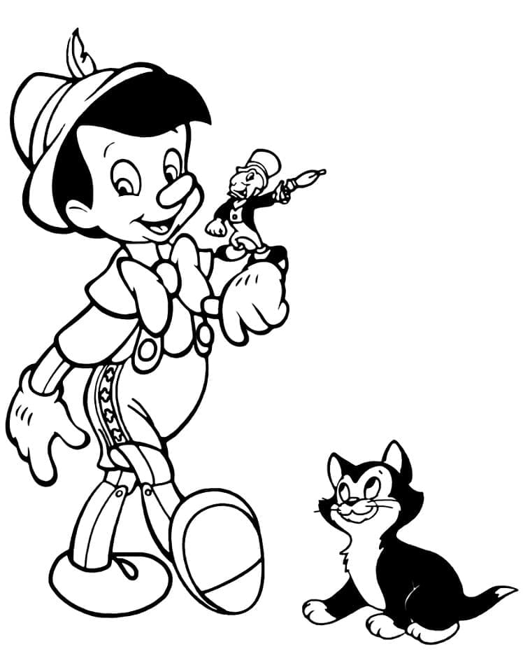 Kolorowanka Pinokio Jiminy i Figaro