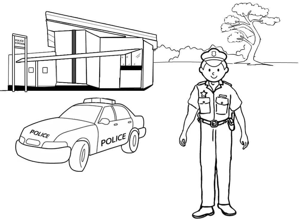 Kolorowanka Policjant i samochód policyjny