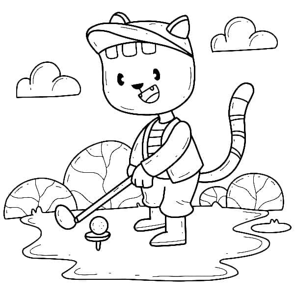 Kolorowanki Słodki kot gra w golfa