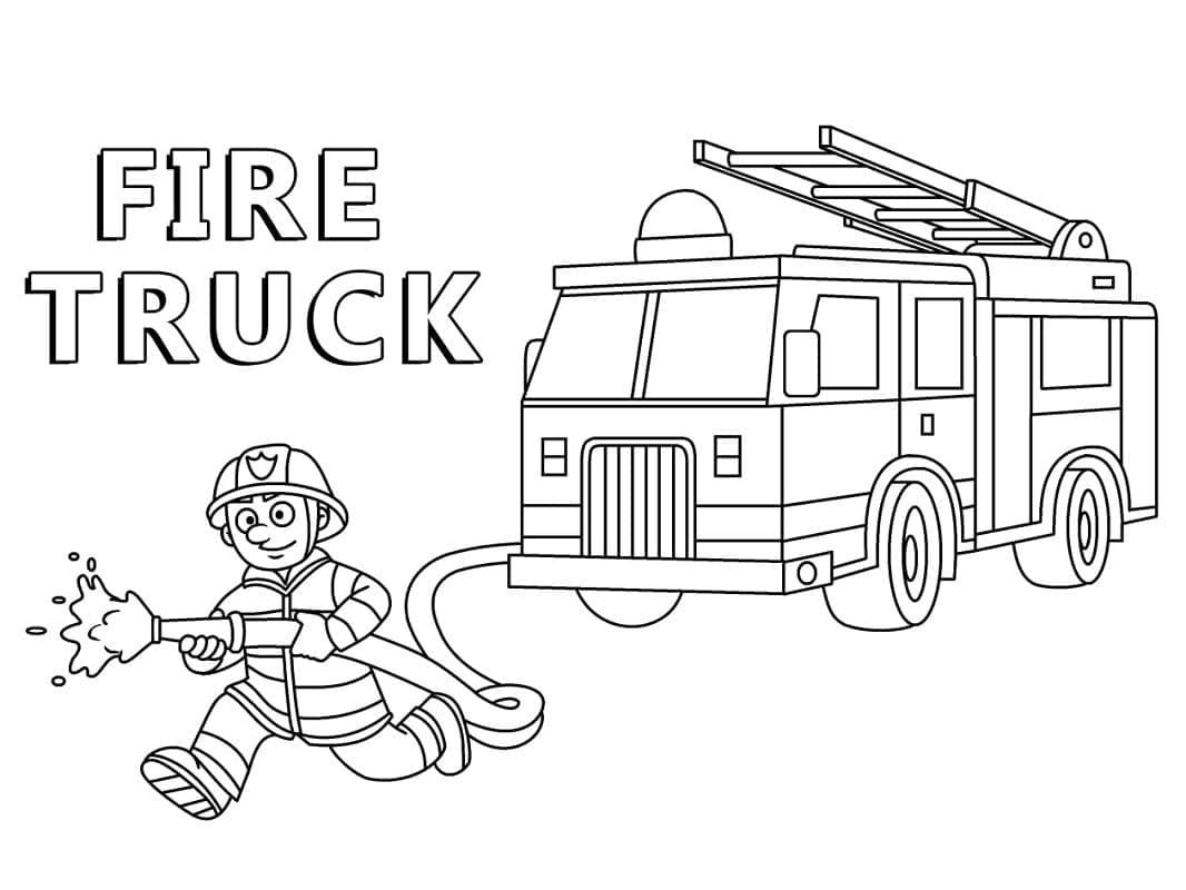 Kolorowanka Strażak i wóz strażacki