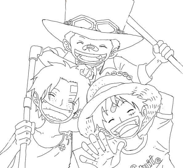 Kolorowanka Ace z Sabo i Luffy