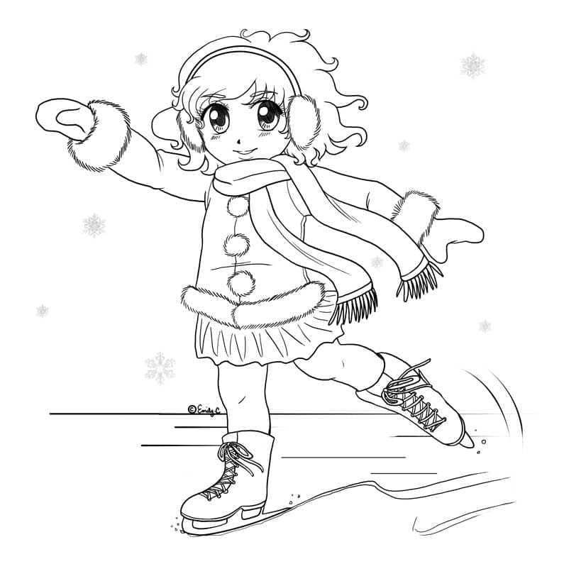 Kolorowanki Anime dziewczyna na łyżwach