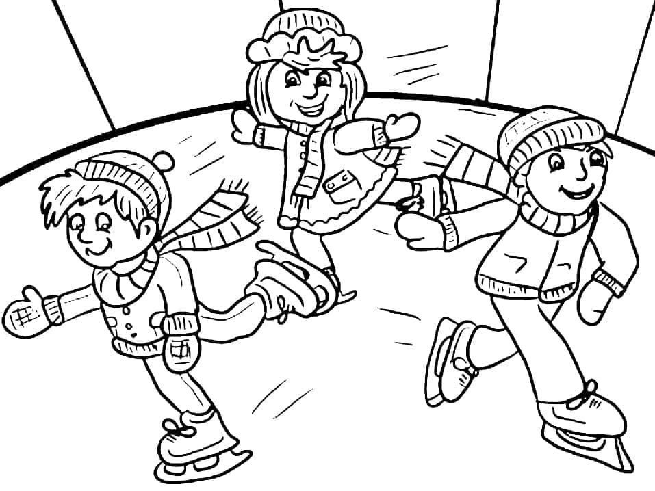 Kolorowanka Dzieci na łyżwach