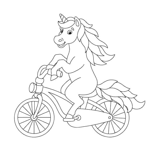 Kolorowanka Jednorożec jedzie na rowerze