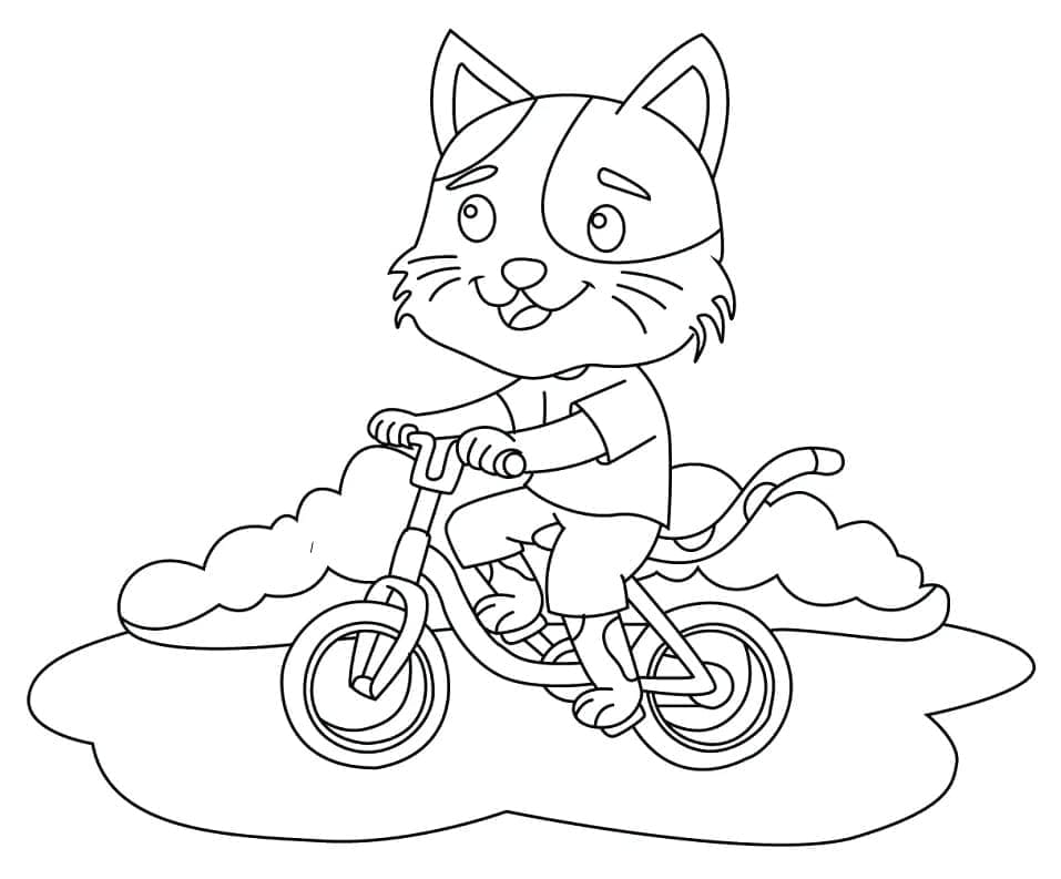 Kolorowanka Kot jedzie na rowerze