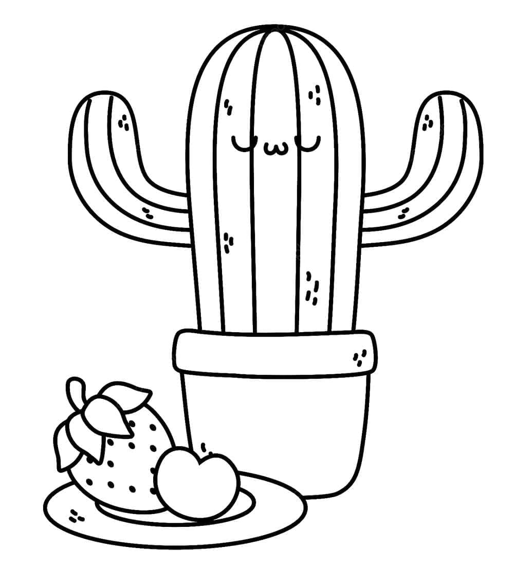 Kolorowanka Ładny kaktus i owoce