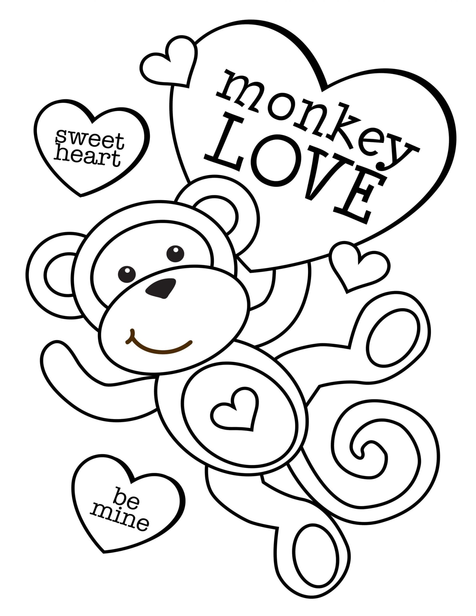 Kolorowanka Małpa z sercem w Walentynki