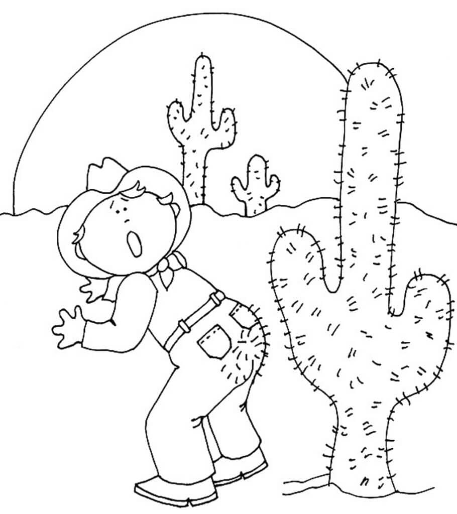 Kolorowanka Mężczyzna dźgnięty kaktusem