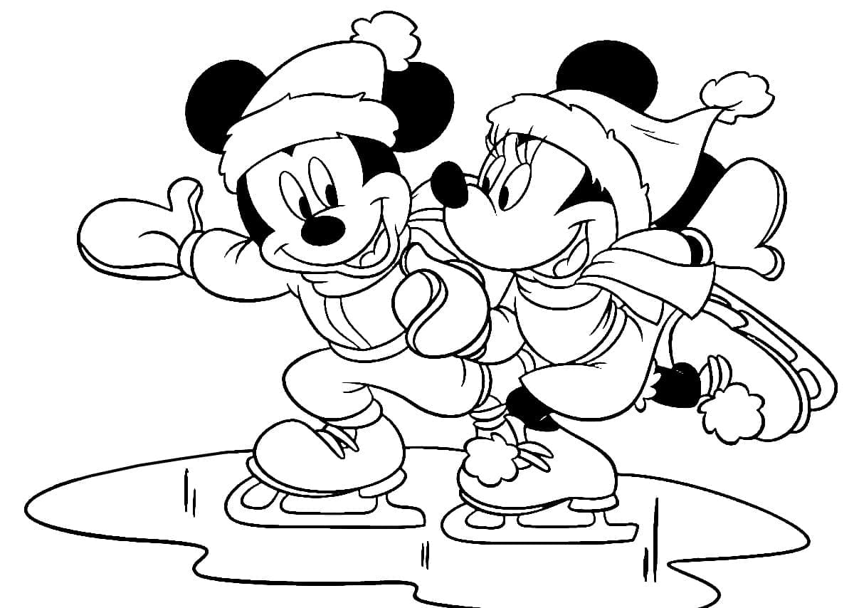 Kolorowanki Miki i Minnie na łyżwach