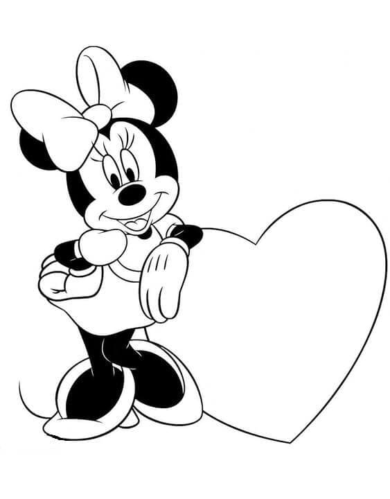 Kolorowanka Myszka Minnie z sercem w Walentynki