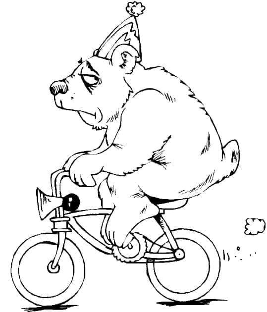 Kolorowanka Niedźwiedź cyrkowy jedzie na rowerze
