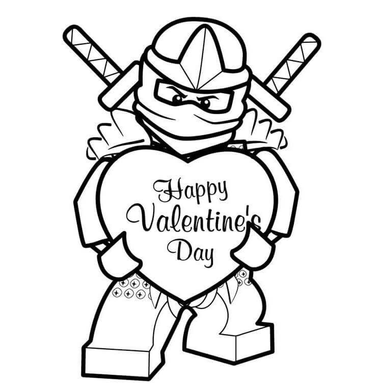 Kolorowanka Ninjago trzyma serce w Walentynki