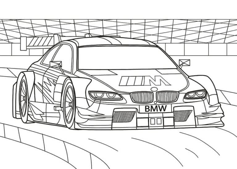 Kolorowanka Samochód wyścigowy BMW na torze