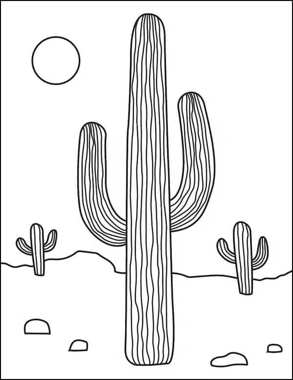 Kolorowanki Trzy kaktusy na pustyni