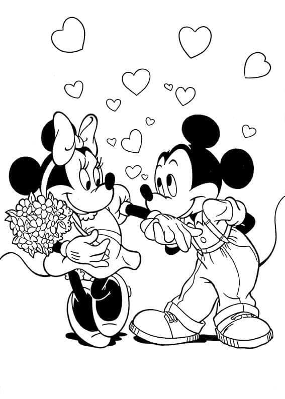 Kolorowanka Walentynki Myszka Miki i Minnie