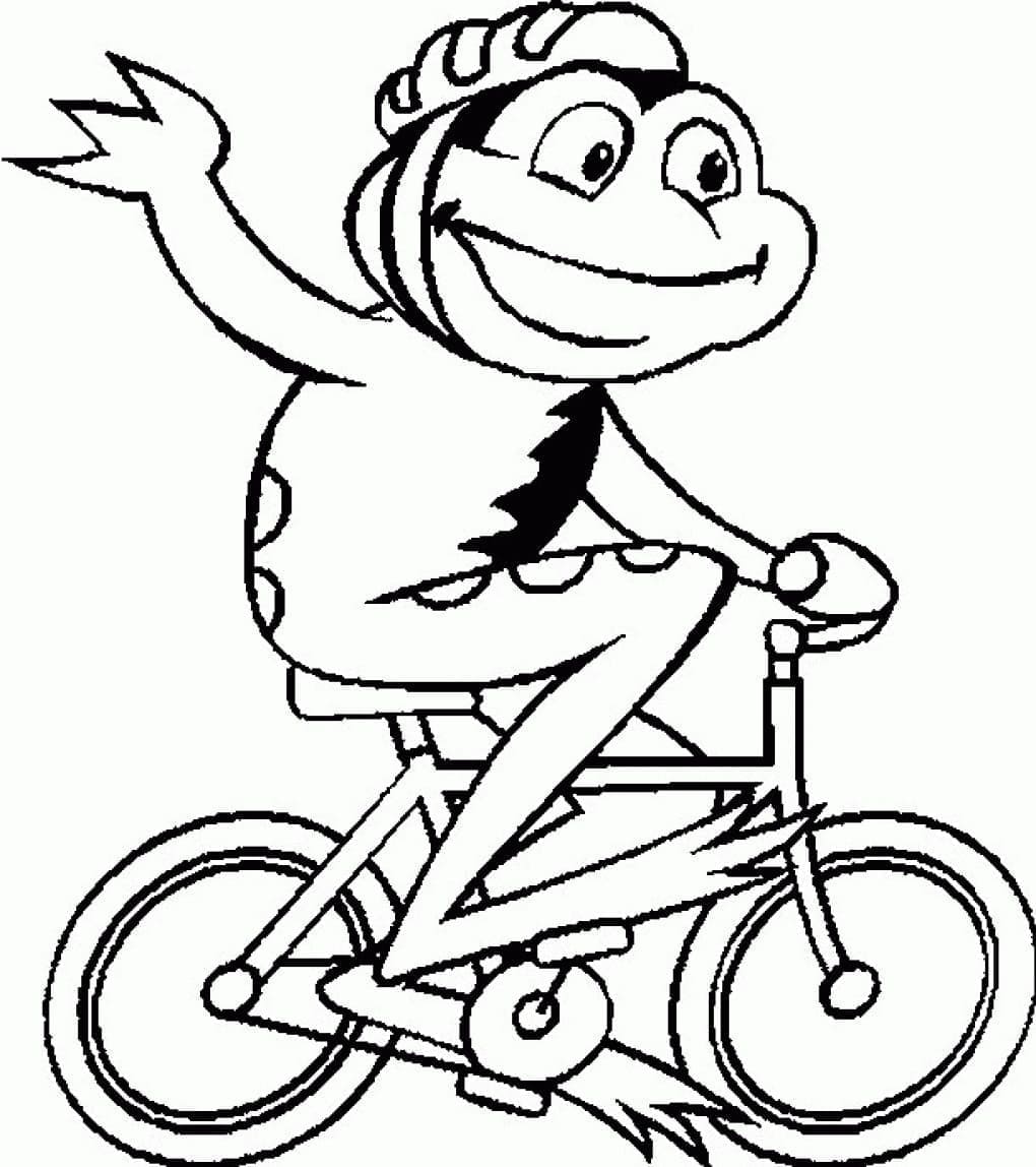 Kolorowanka Żaba jedzie na rowerze