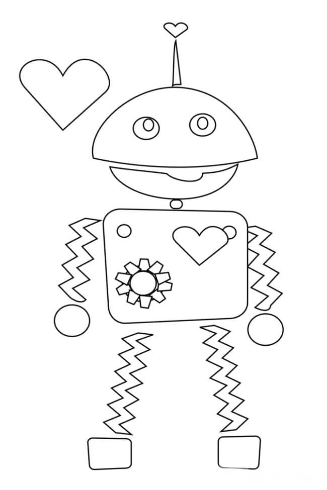 Kolorowanki Robot z sercem na Walentynki