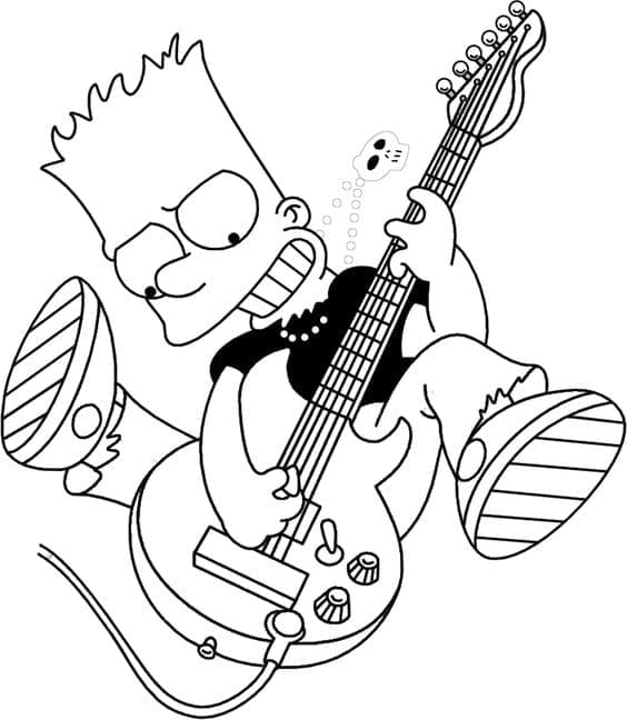 Kolorowanki Bart Simpson gra na gitarze