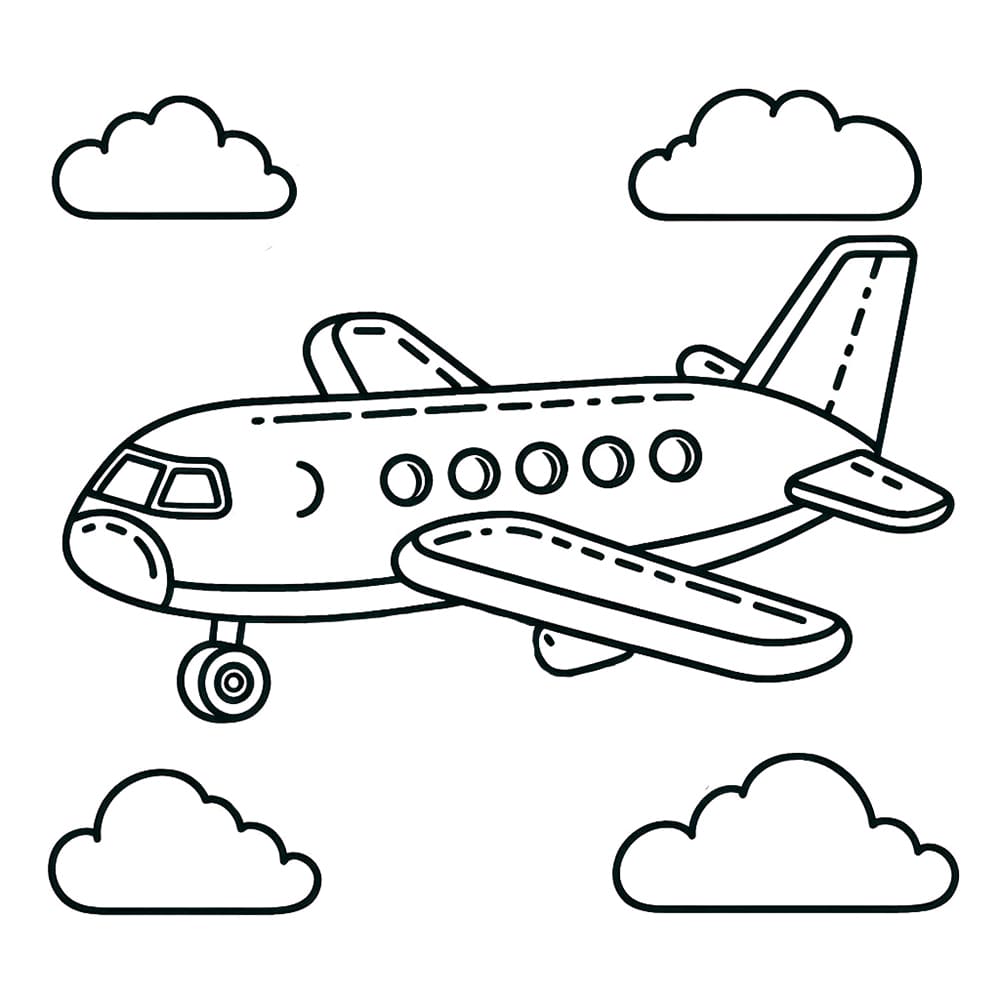 Kolorowanka Samolot z czterema chmurami