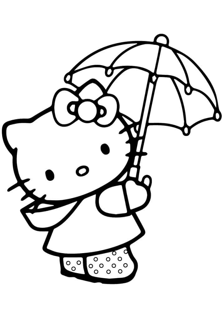 Kolorowanki Hello Kitty trzymająca parasol