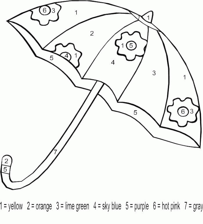Kolorowanka Parasol Kolor według numeru