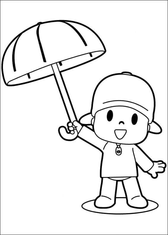 Kolorowanka Pocoyo trzymający parasol