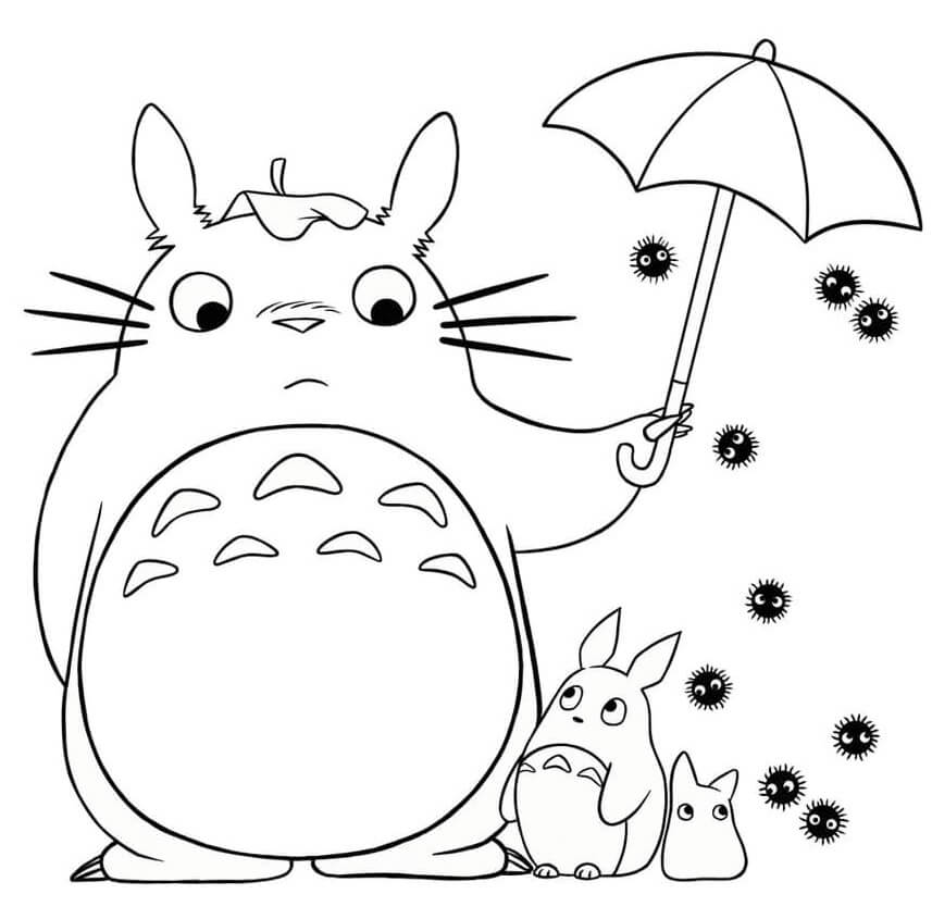 Kolorowanka Totoro trzymający parasol