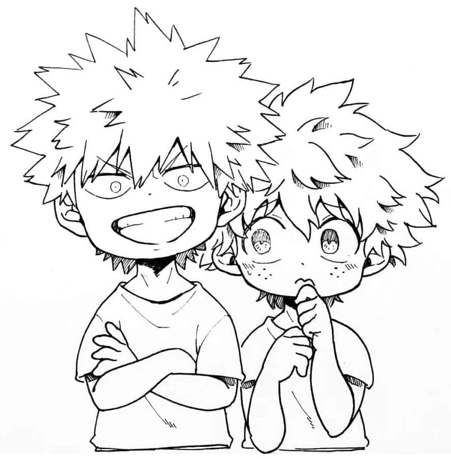 Kolorowanki Rysunki Chibi Bakugo i Deku