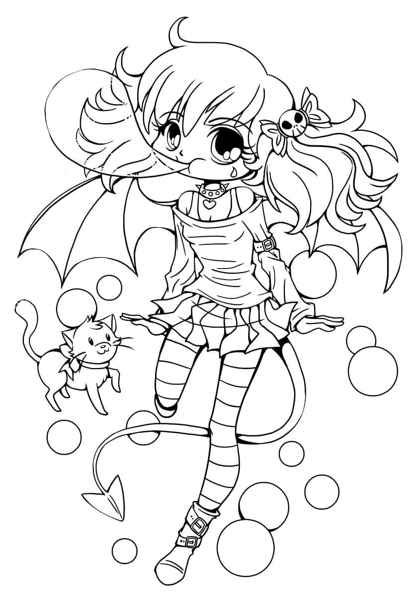 Kolorowanka Rysunki Chibi Demon Girl