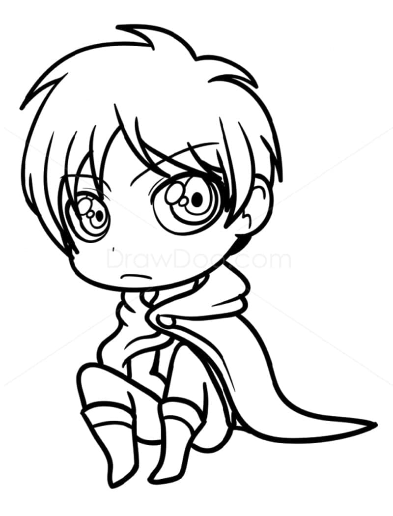 Kolorowanka Narysuj Chibi Eren Yeager za darmo