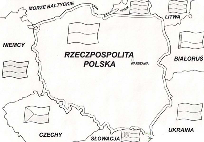 Kolorowanka Mapa Polski do bezpłatnego wydruku