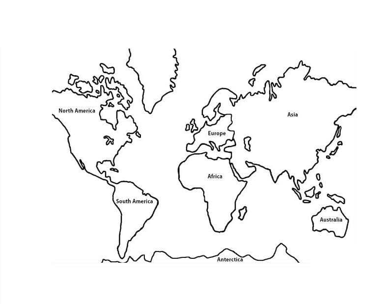 Kolorowanka Mapa Świata dla dzieci