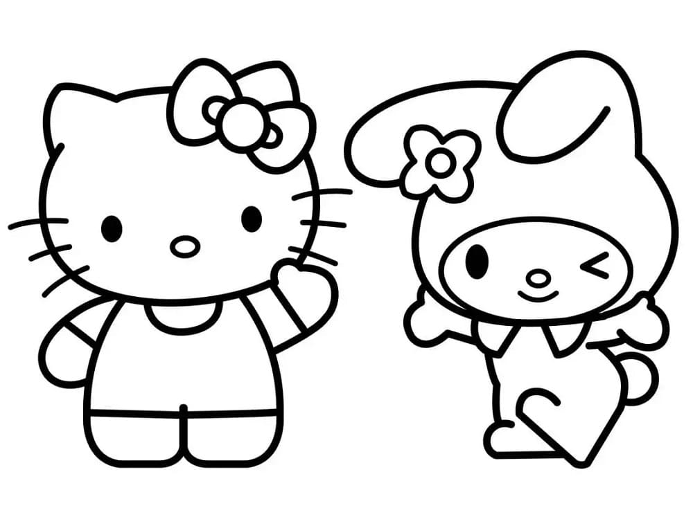 Kolorowanki Narysuj Hello Kitty i My Melody