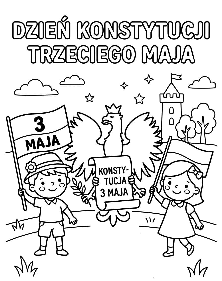 Kolorowanka Święto Konstytucji Trzeciego Maja łatwy