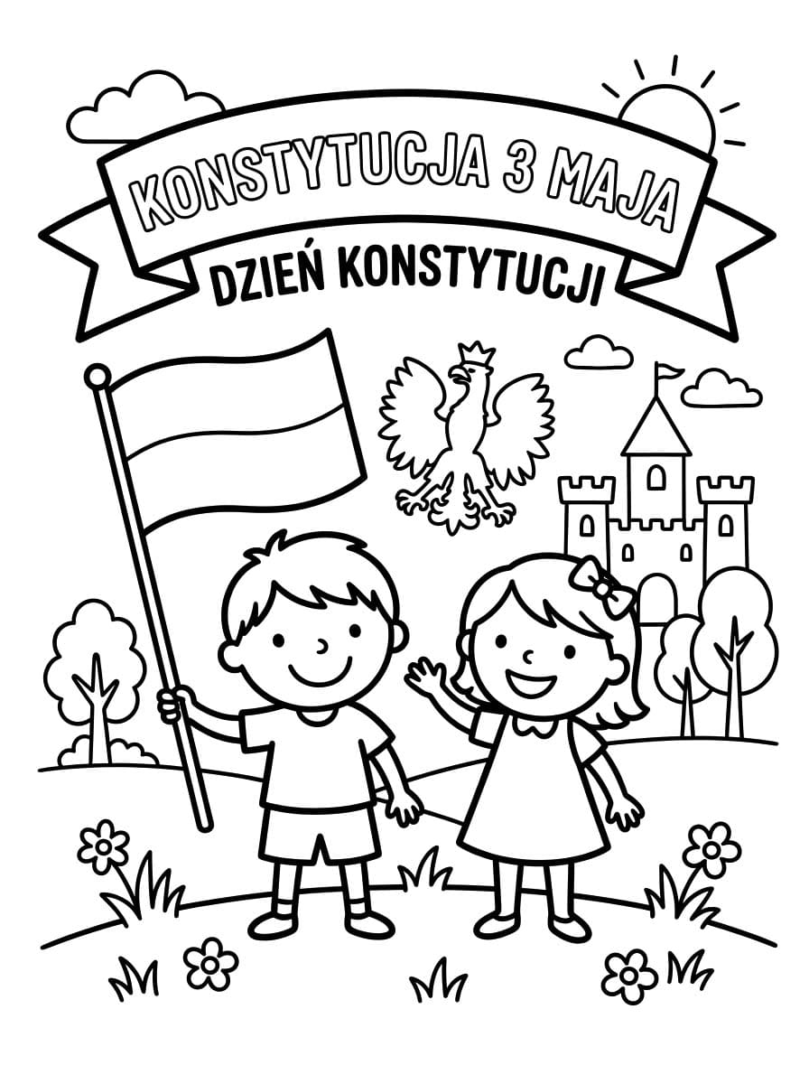 Kolorowanka Święto Konstytucji Trzeciego Maja prosty