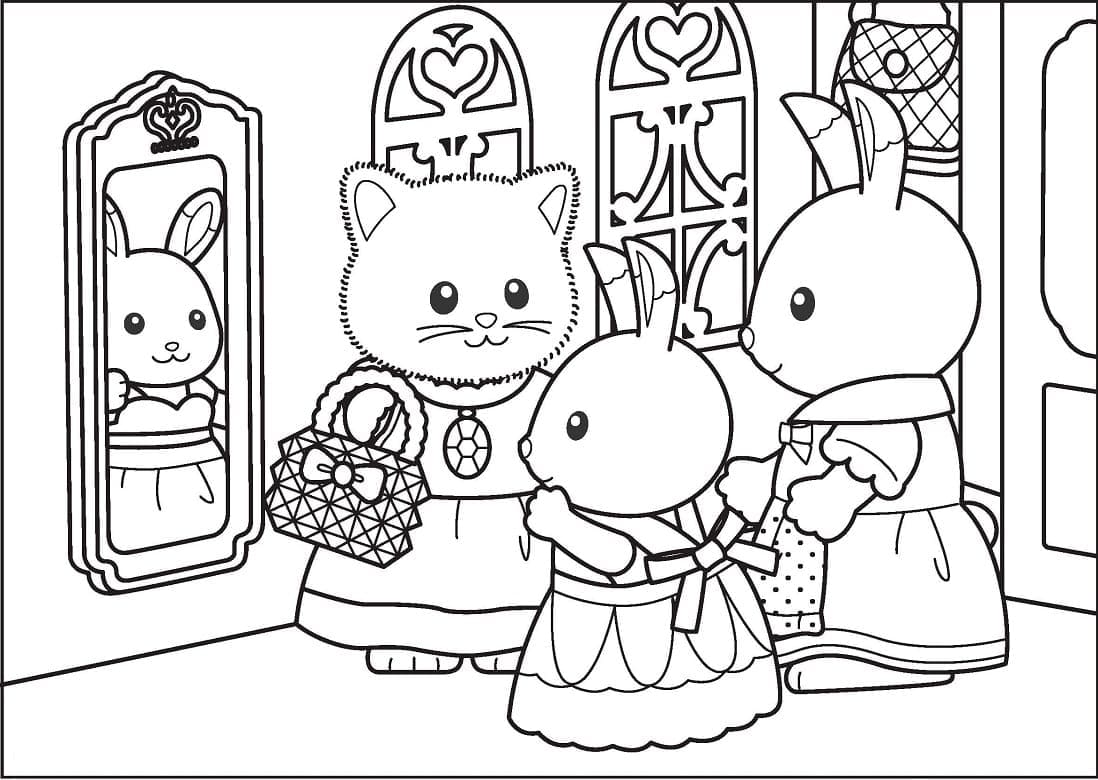 Kolorowanka Sylvanian Families iść po zakupy