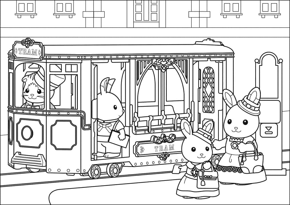 Kolorowanka Sylvanian Families pojechać autobusem