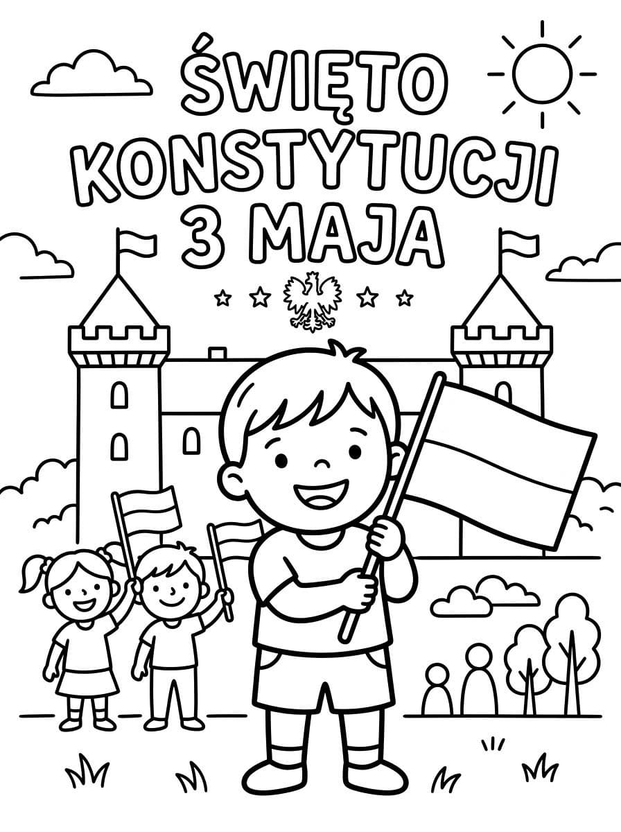 Kolorowanka Chłopiec z Święto Konstytucji Trzeciego Maja