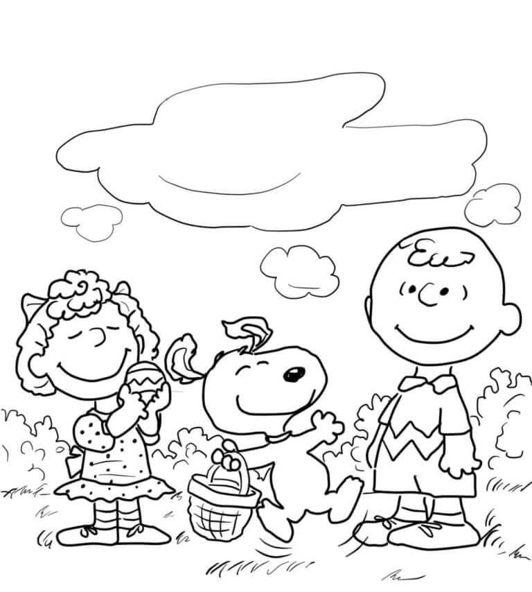 Kolorowanka Charlie, Sally i Snoopy z koszykiem