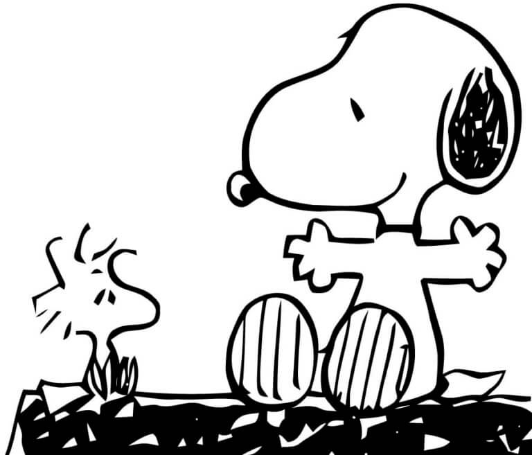 Kolorowanka Zabawny Snoopy i Woodstock