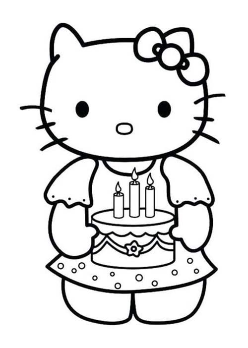 Kolorowanka Hello Kitty i Torty Urodzinowe