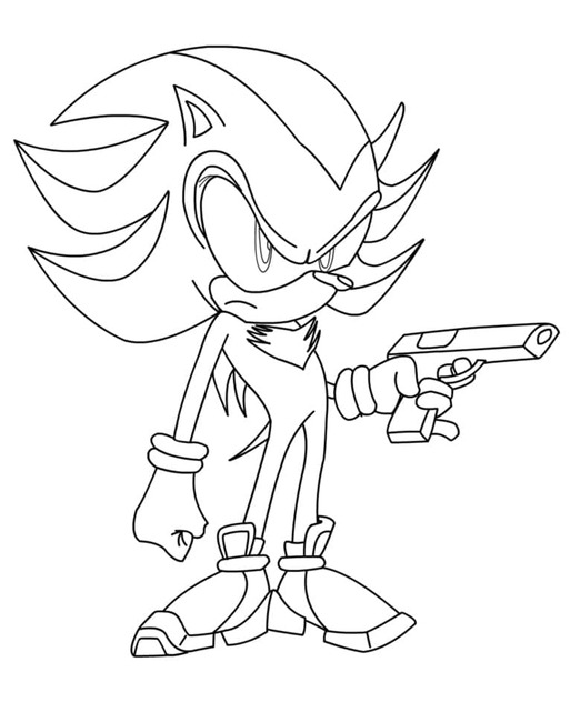 Kolorowanki Narysuj Sonic Shadow z pistolet