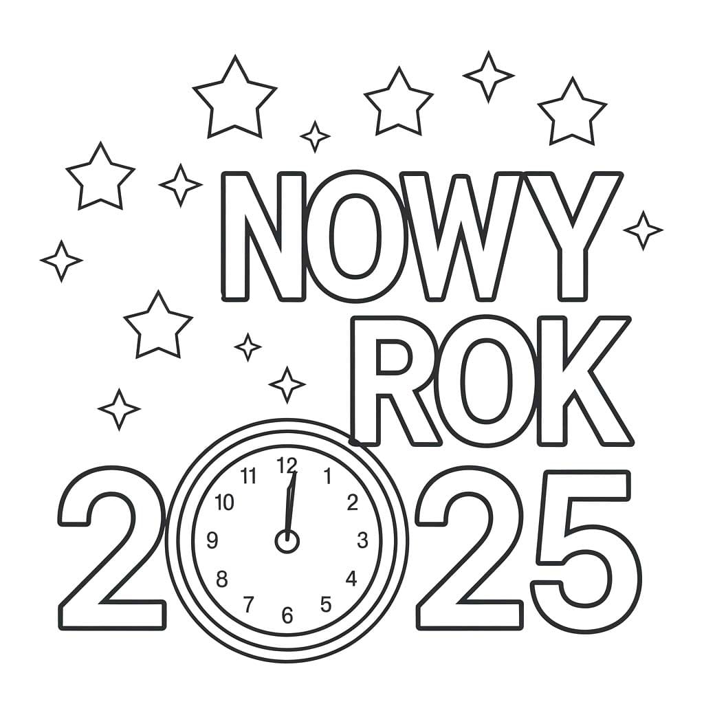 Kolorowanka Obraz Nowy Rok 2025 do druku