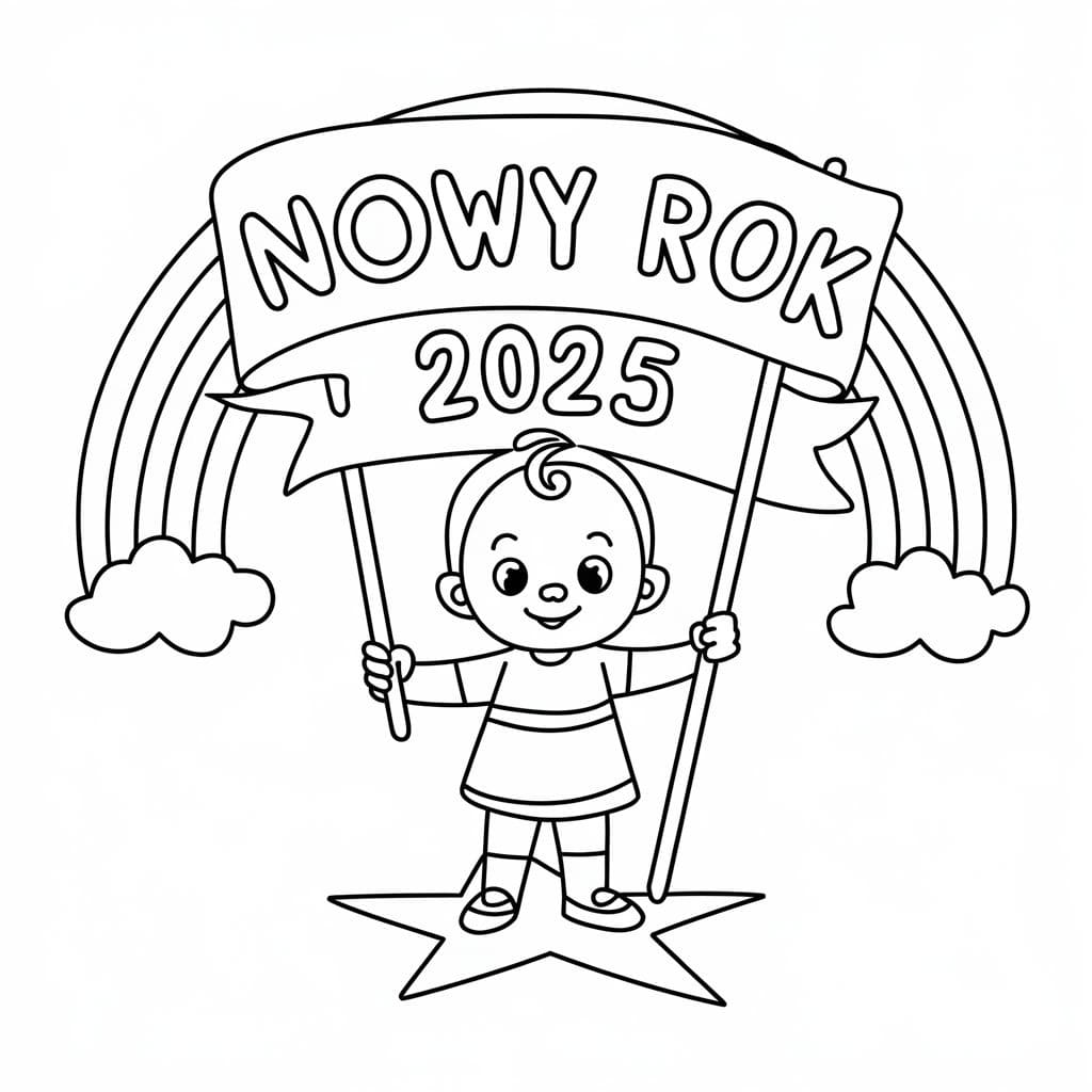 Kolorowanka Obraz Nowy Rok 2025 u dzieci