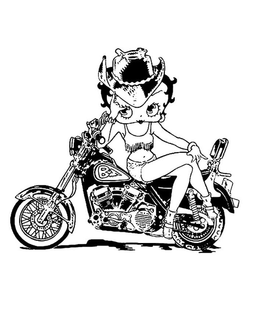 Kolorowanka Narysuj Betty Boop na motocyklu