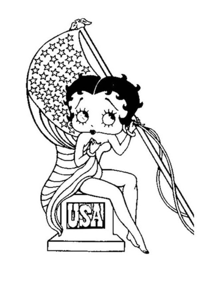 Kolorowanka Narysuj Betty Boop z flagą